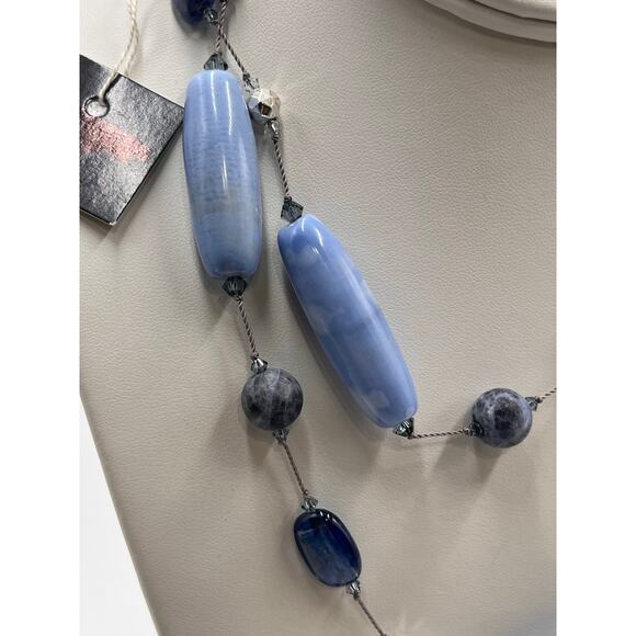 Margo Morrison Blue Kyanite Pyrite, Chalcedony Sodalite Sterling Silver Necklace - Picture 3 of 8